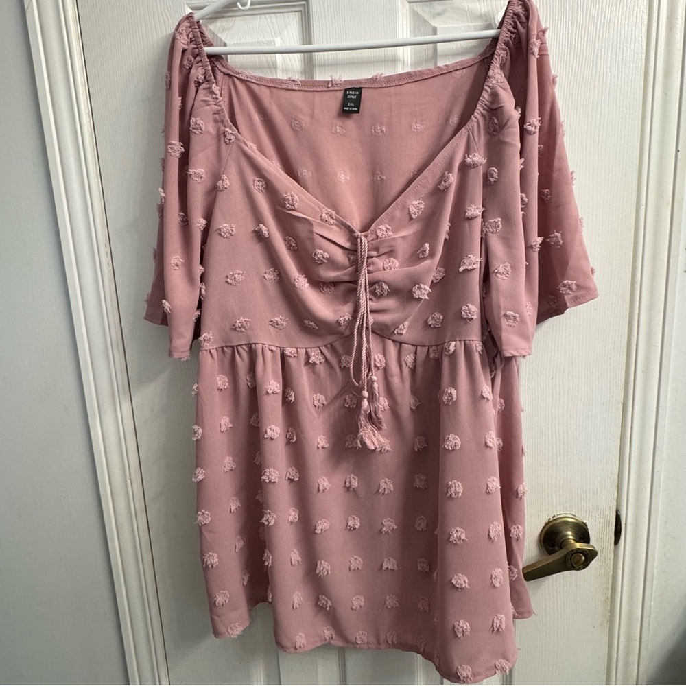 Shein Women's Dusty Rose Textured Blouse with Tassel Detail - 2XL - NWOT